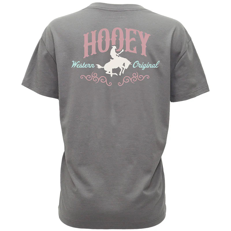 Hooey® Women's "Salado" Dark Grey w/ Pink & Teal Logo T-Shirt