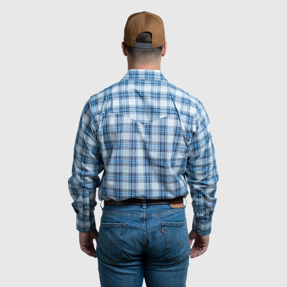 MWG® Men's Long Sleeve Plaid Western Shirt - Powder Blue