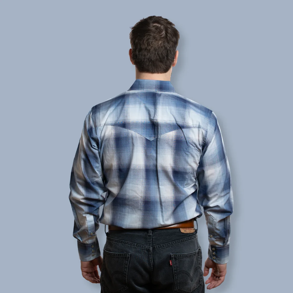 MWG® Men's Long Sleeve Plaid Western Shirt - Sky Blue