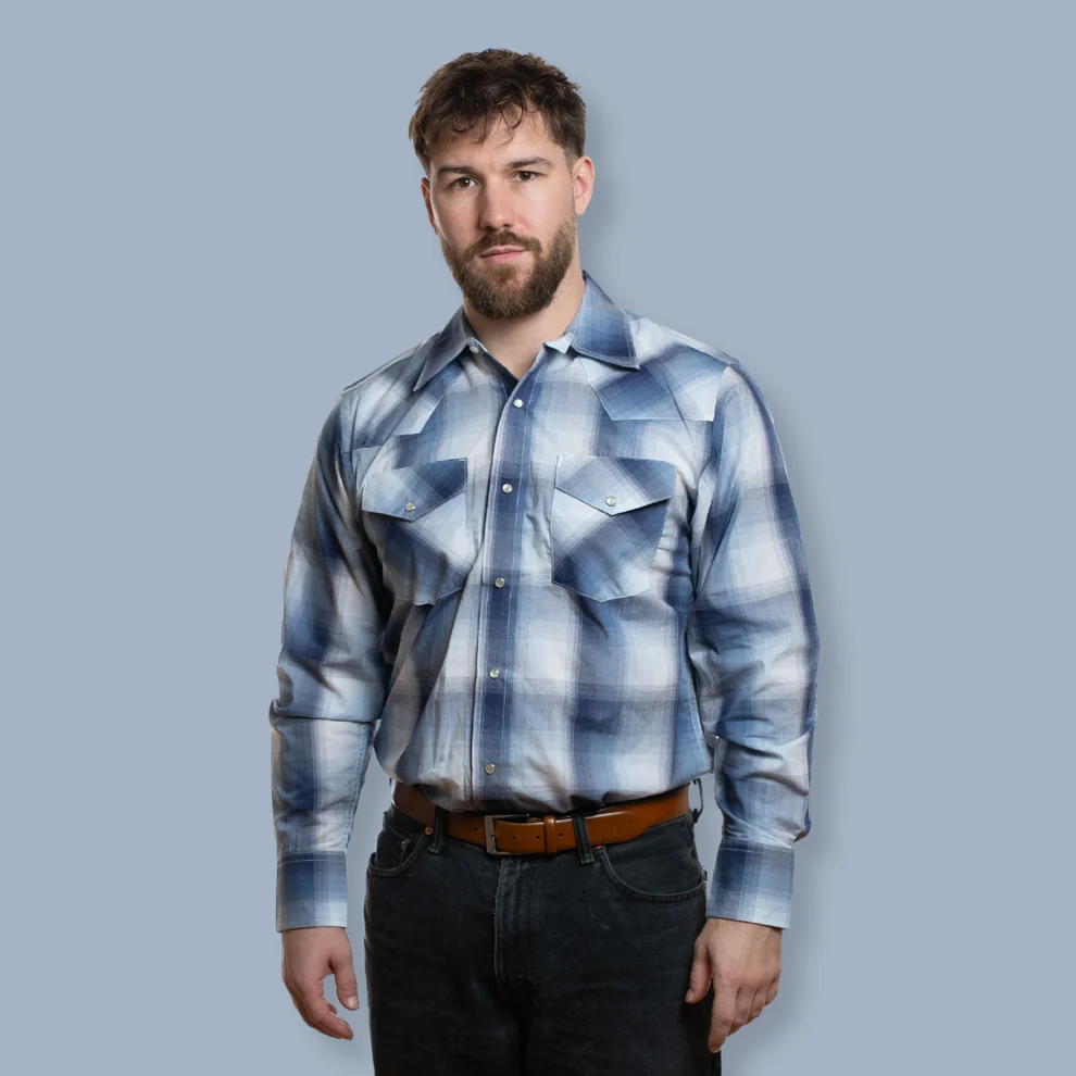 MWG® Men's Long Sleeve Plaid Western Shirt - Sky Blue