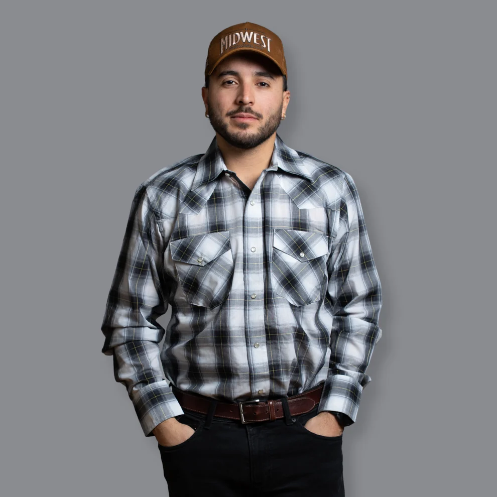 MWG® Men's Long Sleeve Plaid Western Shirt - Black & Grey