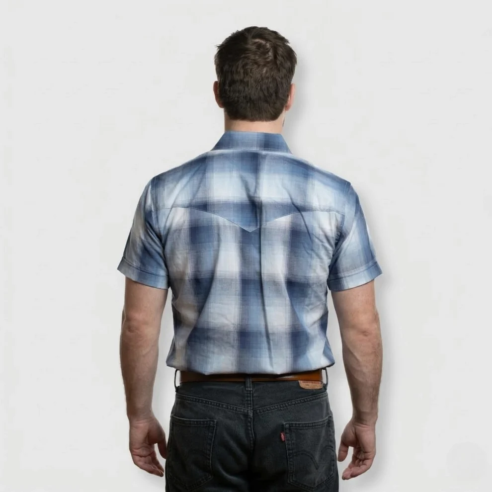MWG® Men's Short Sleeved Western Shirt - Sky Blue Plaid