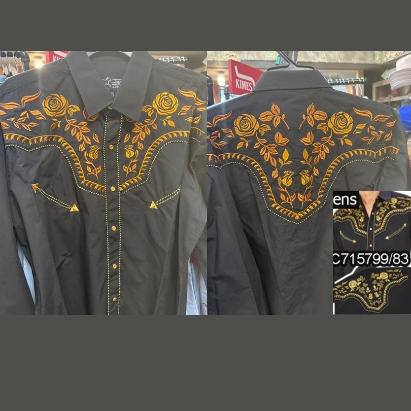 Modestone Men's Floral Embroidered Western Shirt - Black/Brown