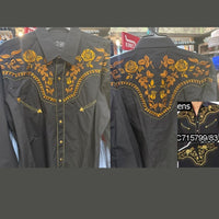 Modestone Men's Floral Embroidered Western Shirt - Black/Brown