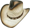 Modestone Straw Cowboy Hat Beaded Leather-Like Hatband Brown Beige - #1899