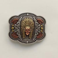 Nocona Men's Rectangle Rope Edge Feather Skull Chief