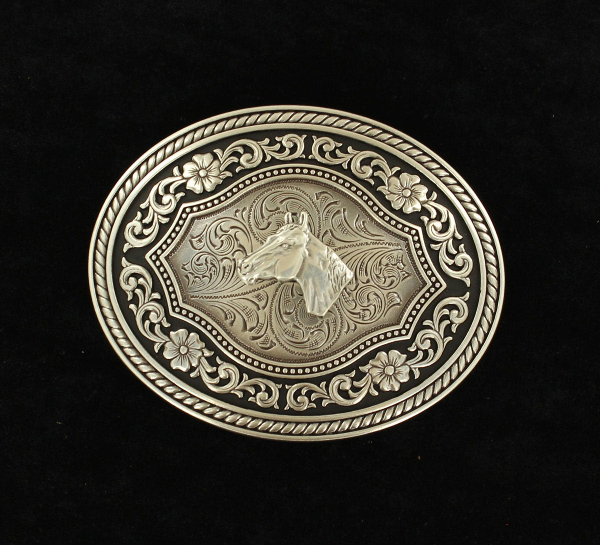 Nocona Oval Rope Edge Horse Head Buckle