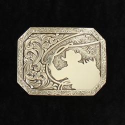 Rectangle Stamped Edge Cowboy Roping Belt Buckle