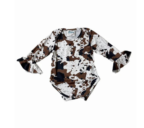 Kids Onesie "Brown Cowprint Bell Sleeve"