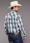 Stetson® Men's Long Sleeve Western Shirt - Denim Dobby Plaid