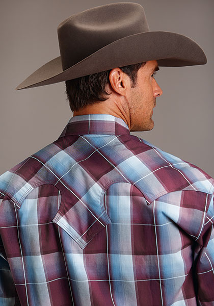 Stetson® Men's Long Sleeve Western Shirt - Wine Buffalo Plaid