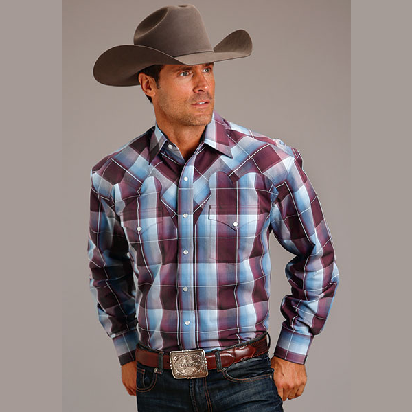 Stetson® Men's Long Sleeve Western Shirt - Wine Buffalo Plaid