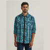Wrangler® Men's Long Sleeve Western Shirt - Cerulean Plaid