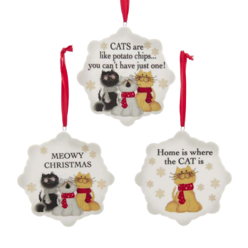 Porcelain Cat Sayings Ornaments - Sold Individually