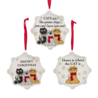 Porcelain Cat Sayings Ornaments - Sold Individually