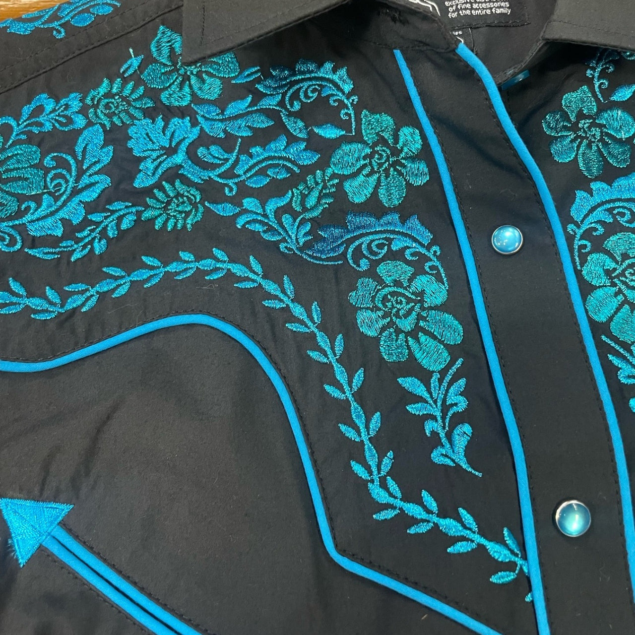 Modestone Women's Floral Embroidered Western Shirt - Blue & Black
