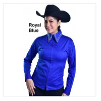 Royal Highness Ladies Crystal Rows Western Show Shirt - Royal Blue