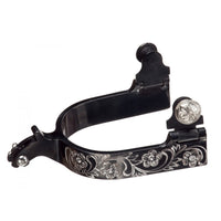 Ladies Black Satin Floral and Crystal Spur