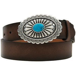 Ariat® Ladies Distressed Brown Belt w/ Turquoise Buckle