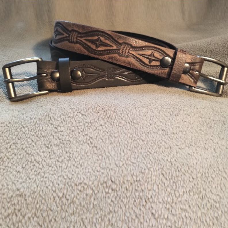 BH Men's Vintage Embossed Leather Western Belt #603